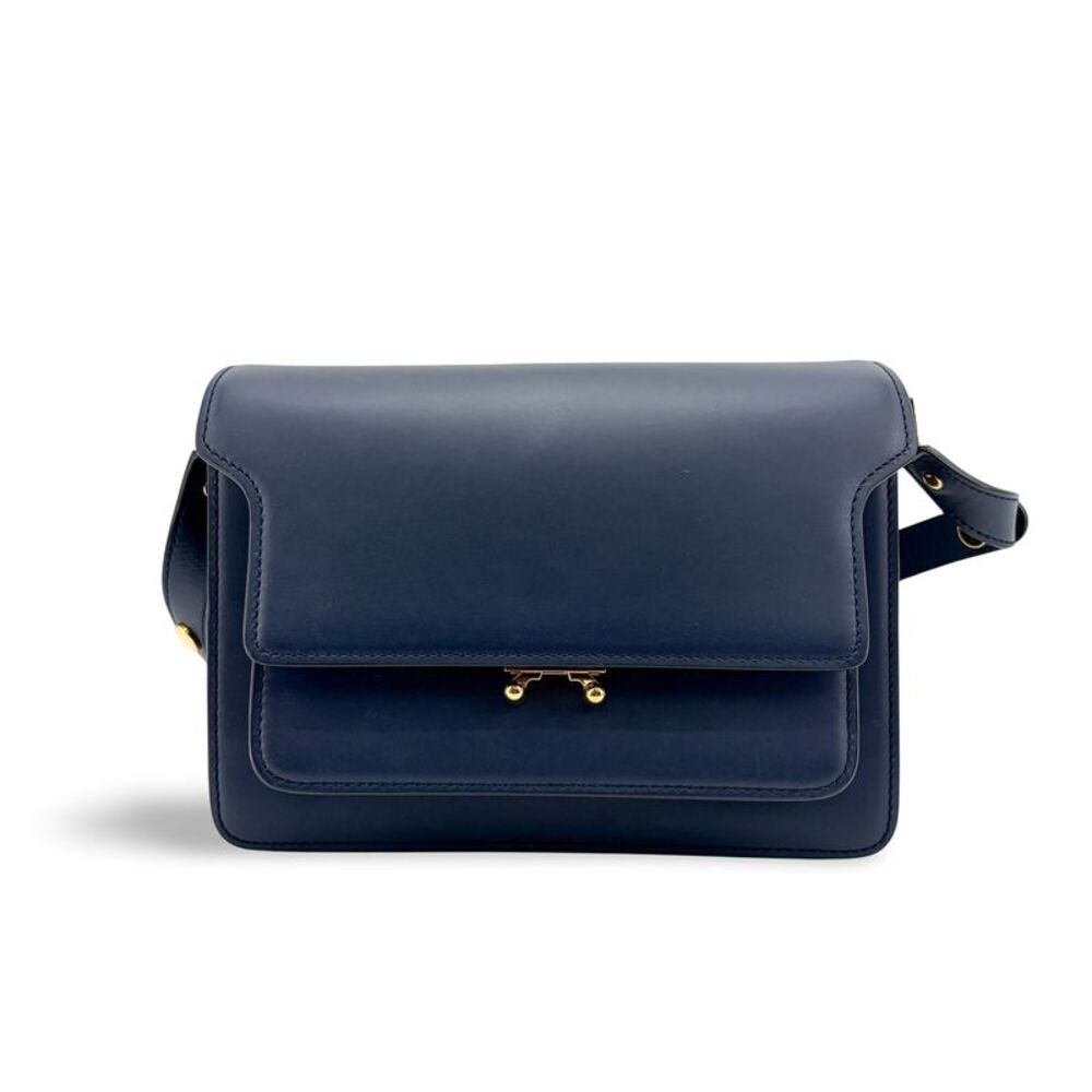 Marni Medium Trunk Shoulder Bag Navy Gold Hardware